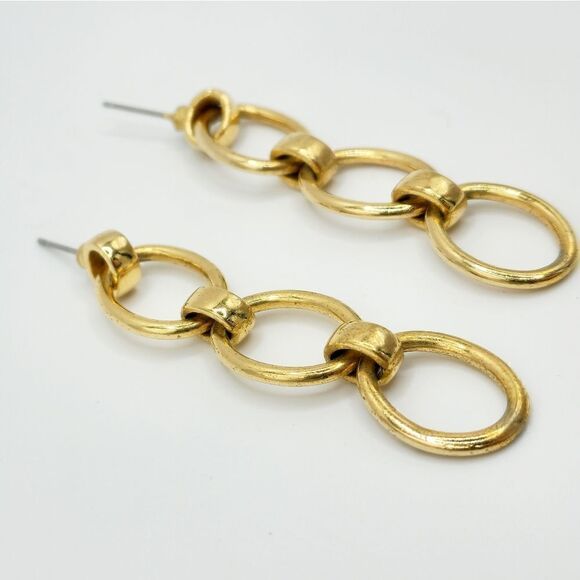 Vintage Gold triple hoop link earrings - Picture 1 of 7